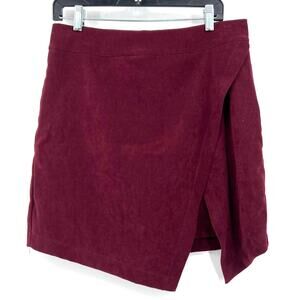 Gianni Bini Wine Red Microfiber Faux Wrap Mini Skirt Size L Large New